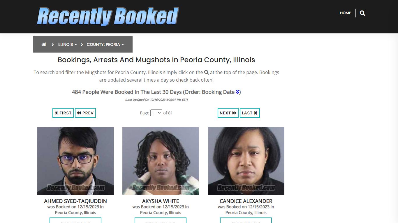 Recent bookings, Arrests, Mugshots in Peoria County, Illinois